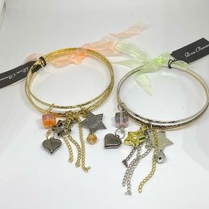 Set of 2 Ron Brown Triple Bangle Charm Bracelets
